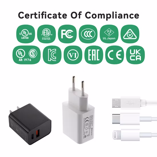 Pd18W QC3.0 USB Fast Type C Charger Universal Input 5V 3A/9V 2A/12V 1.5A EU UL CE FCC SAA RoHS Ukca for Tablet/Mobile Phone/ LED/CCTV/Headset/Wireless Charging