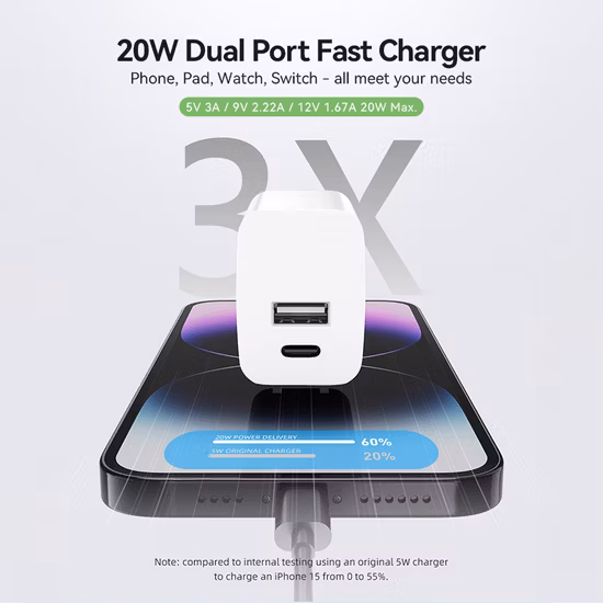 Pd18W QC3.0 USB Fast Type C Charger Universal Input 5V 3A/9V 2A/12V 1.5A EU UL CE FCC SAA RoHS Ukca for Tablet/Mobile Phone/ LED/CCTV/Headset/Wireless Charging