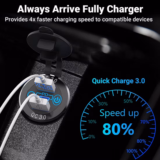 Presa per caricabatteria da auto USB C, presa USB multipla 12V/24V in metallo alluminio Pd 20W USB