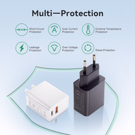 Caricabatterie rapido USB tipo C Pd18W QC3.0 Ingresso universale 5V 3A/9V 2A/12V 1.5A EU UL CE FCC SAA RoHS Ukca per tablet/telefono cellulare/LED/TVCC/auricolare/ricarica wireless